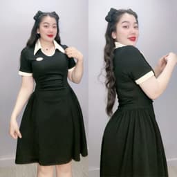 Thumbnail Đầm Bigsize Nữ Dáng Polo Công Sở Tay Ngắn Nhún Eo Che Bụng Phối Viền Trắng Váy A Xòe Nhẹ 1