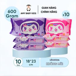 Thumbnail 1 Gói Khăn Giấy Ướt 600Gr Amy Kids Không Mùi An Toàn Cho Bé Gói Hồng & Tím 1