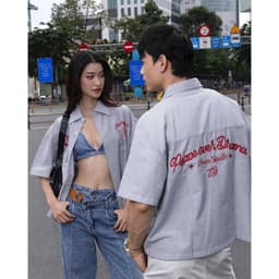 Thumbnail Áo Sơ Mi Trái Tim Thêu, Sọc Đen Trắng - Brand TSUN Chính Hãng - Lovemotion Shirt - Uniex, Vải Oxford 4
