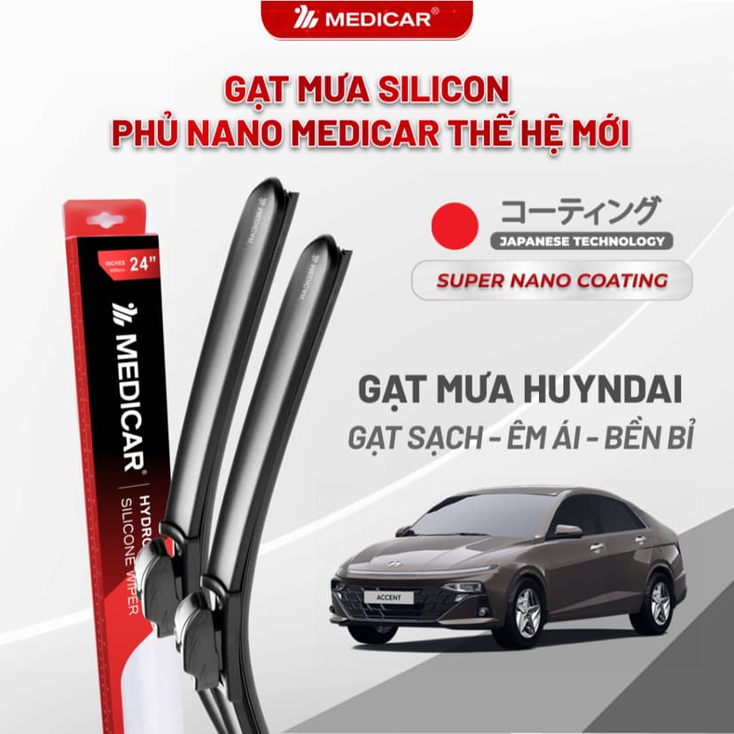 Ảnh Cặp gạt mưa ô tô xe HYUNDAI - Gạt mưa ô tô Silicon phủ nano chống nước Medicar 1