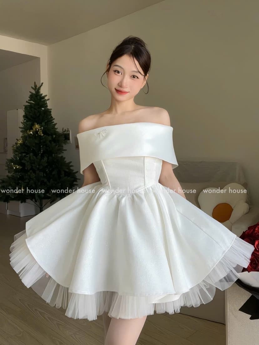 Ảnh Bling Bling Dress Wonderhouse Đầm trễ vai tùng xòe chất vải kim tuyến dự tiệc 4