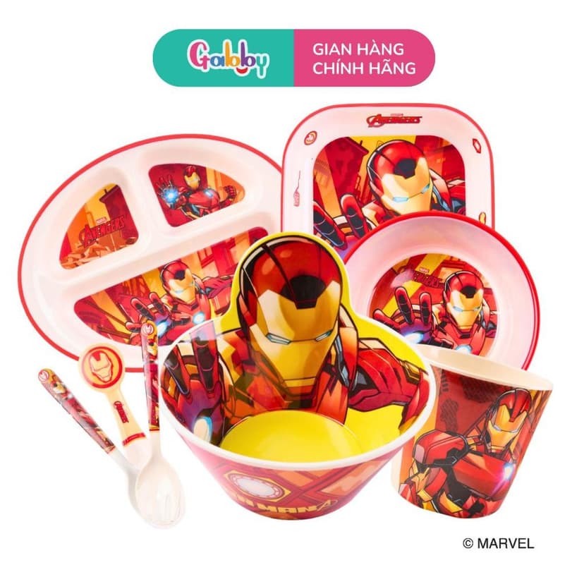 Ảnh Bộ Tô Đĩa Muỗng Đũa Khay ăn cơm Disney Cho Bé (Spiderman,Captain, Ironman, Thor, Hulk) 4