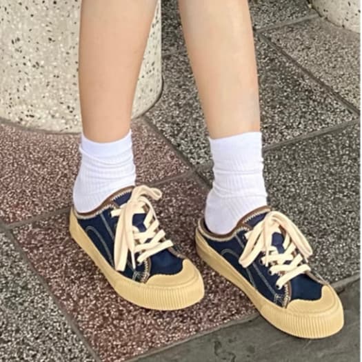 Ảnh Giày Sục Đạp Gót Mules Vải Sneaker Unisex Tăng Chiều Cao 4cm DINCOX E10 Dark Navy 4