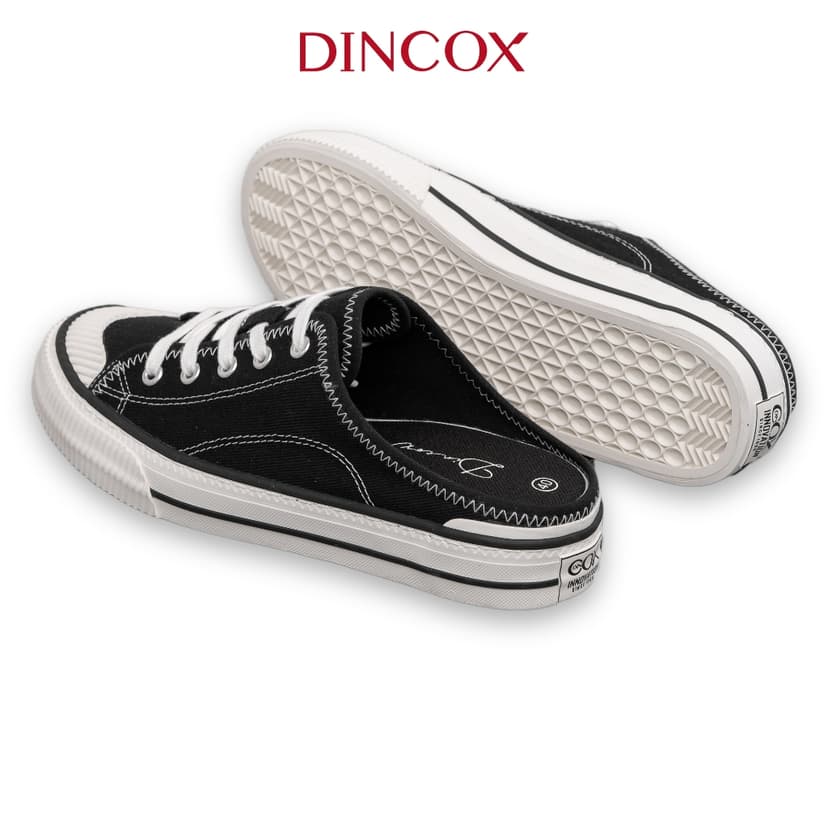 Ảnh Giày Sục Đạp Gót Mules Vải Sneaker Unisex Tăng Chiều Cao 4cm DINCOX E10 Black 3
