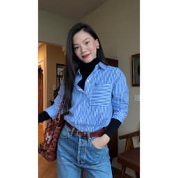 Thumbnail TheBlueTshirt - Áo sơ mi kẻ sọc dài tay phom rộng cho nữ - New Pocket Oversize Shirt - Women 2