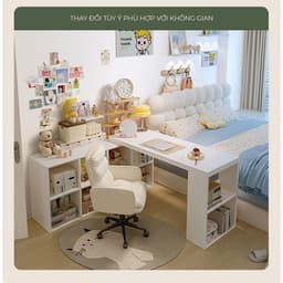 Thumbnail Bàn làm việc kèm giá sách, bàn làm việc chữ L gỗ MDF phủ melamin thương hiệu IGA - GP368 2