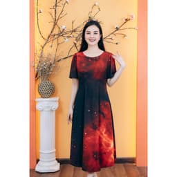Thumbnail Đầm suông xòe - Cổ tròn tay ngắn - Đen họa tiết - TTV Store thời trang nữ TTV1779 1