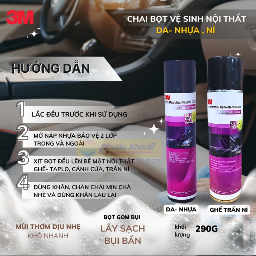 Ảnh Chai Bọt vệ sinh làm sạch ghế -  trần Nỉ nội Thất ÔTô 3M™ 290g 2