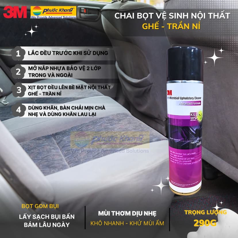 Ảnh Chai Bọt vệ sinh làm sạch ghế -  trần Nỉ nội Thất ÔTô 3M™ 290g 1