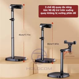 Thumbnail Giá Đỡ Điện Thoại T10 Để Bàn, Chân Đỡ Livestream Bằng Kim Loại Quay 360 Độ Tùy Chỉnh Chiều Cao Góc Quay - HOLOCOM 3