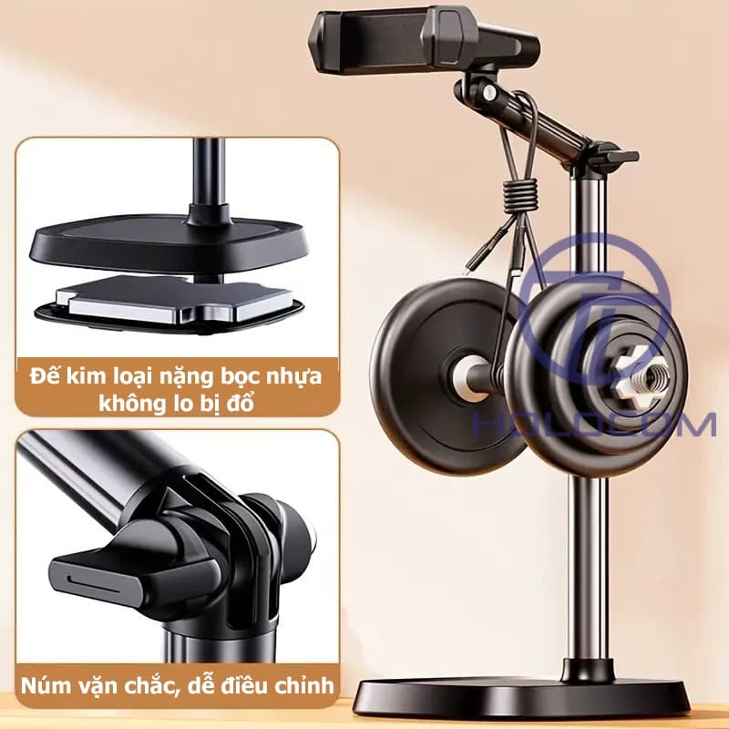Ảnh Giá Đỡ Điện Thoại T10 Để Bàn, Chân Đỡ Livestream Bằng Kim Loại Quay 360 Độ Tùy Chỉnh Chiều Cao Góc Quay - HOLOCOM 4