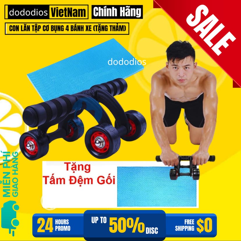 Ảnh Dododios Con Lăn Tập Cơ Bụng 6 Múi Có 4 Bánh Chắc Khỏe Tập Gym Thể Dục Tại Nhà + Tặng Miếng Thảm - Sản Phẩm Chính Hãng 1