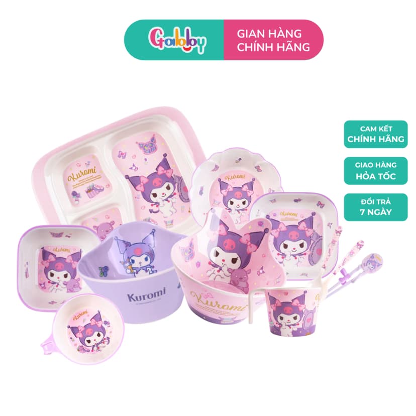 Ảnh Dụng Cụ Ăn Dặm Hình Nhân Vật Hoạt Hình Kuromi Tô, Cốc, Khay Cho Bé Chất Liệu Nhựa Melamine Cao Cấp 1