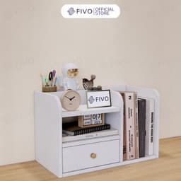 Thumbnail Kệ Sách Gỗ Mini Để Bàn FIVO FB26 Cao Cấp Màu Trắng Và Xám, Có Hộc, Tiết Kiệm Diện Tích, Bo Góc Thẩm Mĩ 1