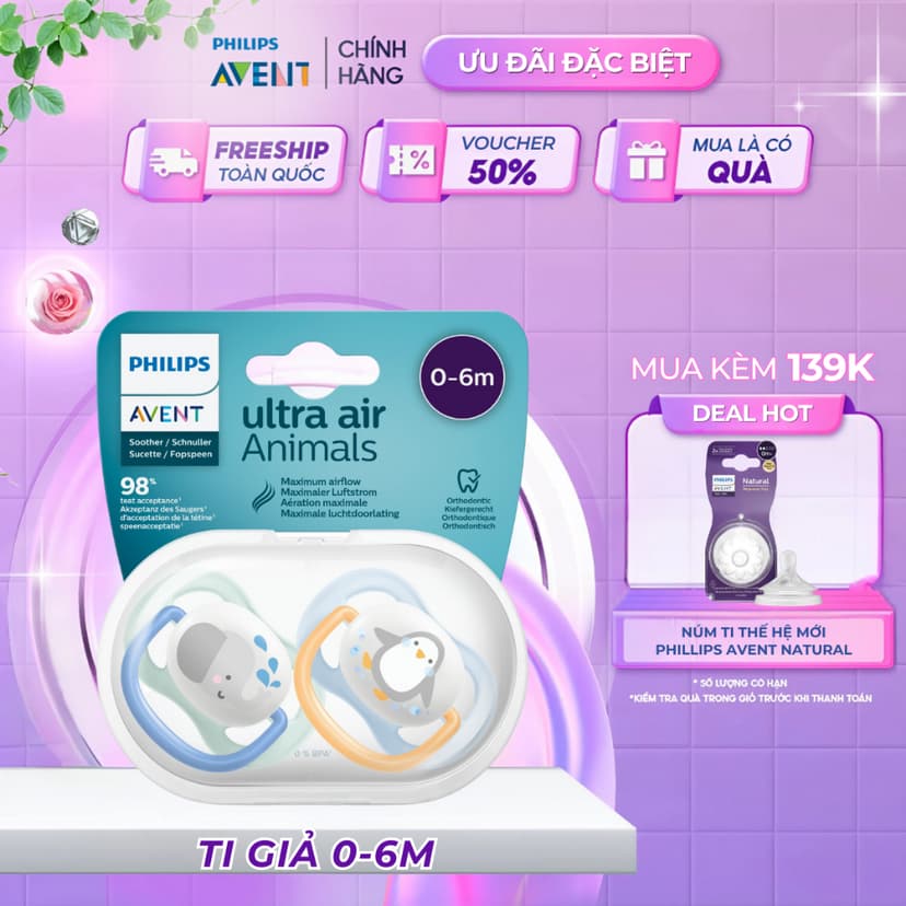 Ảnh Ti Giả Avent Ultra Air 0-6 Tháng, Núm Ty Ngậm Cho Bé Sơ Sinh An Toàn Mềm Mại Chính Hãng 1