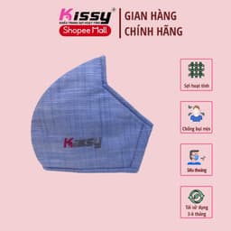 Thumbnail Khẩu Trang Vải Kissy 3D Người Lớn Xanh Kẻ Vải Cotton Sợi Hoạt Tính Kháng Khuẩn Ngăn UV Chống Bụi Mịn PM 2.5 1
