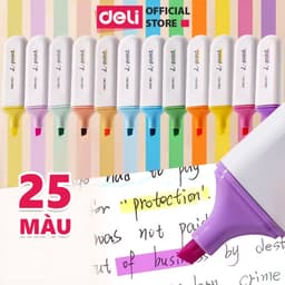 Thumbnail Bút highlight Deli 25 màu đánh dấu nhớ dòng dạ quang Deli màu pastel/neon - phù hợp cho học sinh văn phòng tiện dụng 1