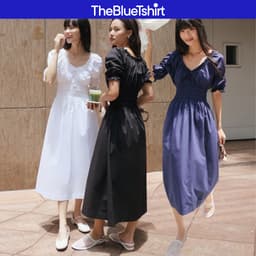 Thumbnail TheBlueTshirt - Đầm tay phồng cổ chữ V nhún eo cho nữ - Country Dress - Women 1