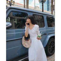 Thumbnail TheBlueTshirt - Đầm tay phồng cổ chữ V nhún eo cho nữ - Country Dress - Women 3