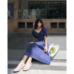 Thumbnail TheBlueTshirt - Đầm tay phồng cổ chữ V nhún eo cho nữ - Country Dress - Women 2