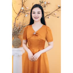 Thumbnail Đầm xòe - Cổ tim xoắn tay ngắn - Cam - TTV Store thời trang nữ TTV1772# 3