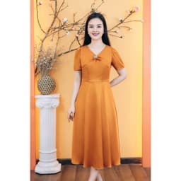Thumbnail Đầm xòe - Cổ tim xoắn tay ngắn - Cam - TTV Store thời trang nữ TTV1772# 2