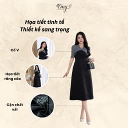 Thumbnail Đầm Thiết Kế EMY Thời Trang Cao Cấp EM2062 Vải Taffta Đen Sang Chảnh Đi Tiệc 4