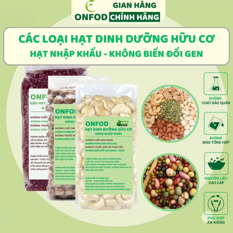 Ảnh Hạt dinh dưỡng ONFOD cho bé ăn dặm làm sữa hạt ngũ cốc giảm cân granola yến mạch hạt điều macca chia 100g 1