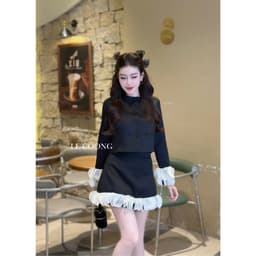 Thumbnail Set Dáng Ngắn Phối Ren Trắng LECOONG B180 Đầm Tiểu Thư Sang Chảnh Màu Đen 4