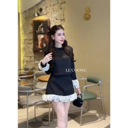 Thumbnail Set Dáng Ngắn Phối Ren Trắng LECOONG B180 Đầm Tiểu Thư Sang Chảnh Màu Đen 1