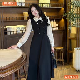 Thumbnail Đầm thiết kế BEMINE cổ đức dáng chữ A tay dài phối voan có cúc phù hợp đi làm, đi chơi-MT9924 1