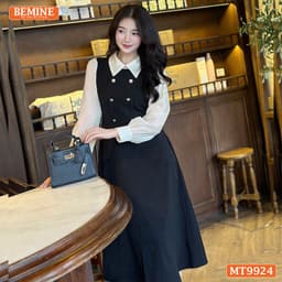 Thumbnail Đầm thiết kế BEMINE cổ đức dáng chữ A tay dài phối voan có cúc phù hợp đi làm, đi chơi-MT9924 4