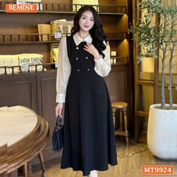 Thumbnail Đầm thiết kế BEMINE cổ đức dáng chữ A tay dài phối voan có cúc phù hợp đi làm, đi chơi-MT9924 3