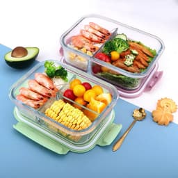Thumbnail Hộp cơm thuỷ tinh chia ngăn Yeahcook, hộp cơm văn phòng tiện ích an toàn vệ sinh 1