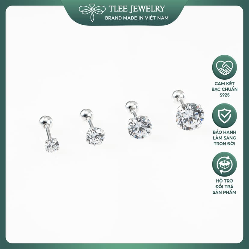 Ảnh Bông tai bạc TLEE nam nữ nụ đá 925 chốt ren vặn nhiều size cá tính TLEE JEWELRY B0338 1