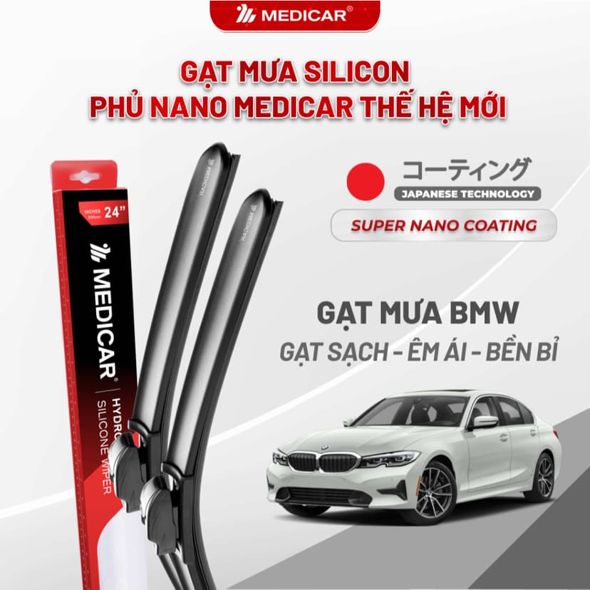 Ảnh Cặp gạt mưa ô tô xe BMW - Gạt mưa ô tô Silicon phủ nano chống nước Medicar 1