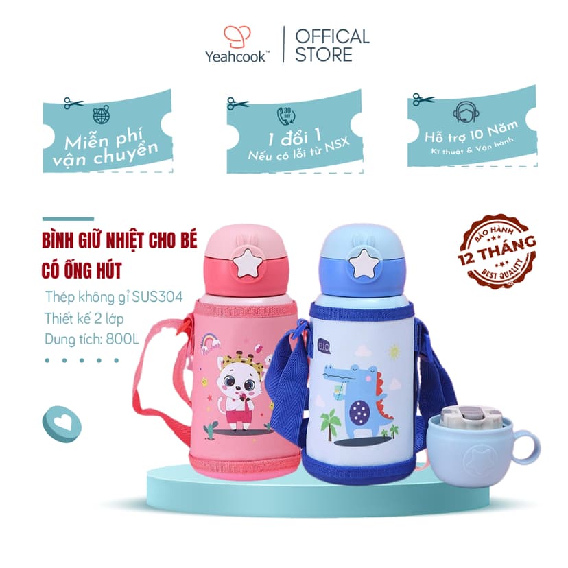 Ảnh Bình nước cho bé có ống hút giữ nhiệt nóng lạnh 24h Yeahcook 2