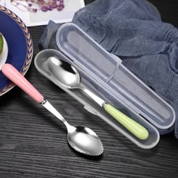 Thumbnail Thìa ăn trái cây inox cán sứ có hộp đựng Yeahcook 3