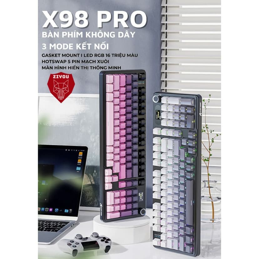 Ảnh Bàn Phím Cơ Máy Tính Không Dây Ziyou Attack Shark X98 PRO MAX 3 Mode, Màn Hình LCD, LED RGB 2