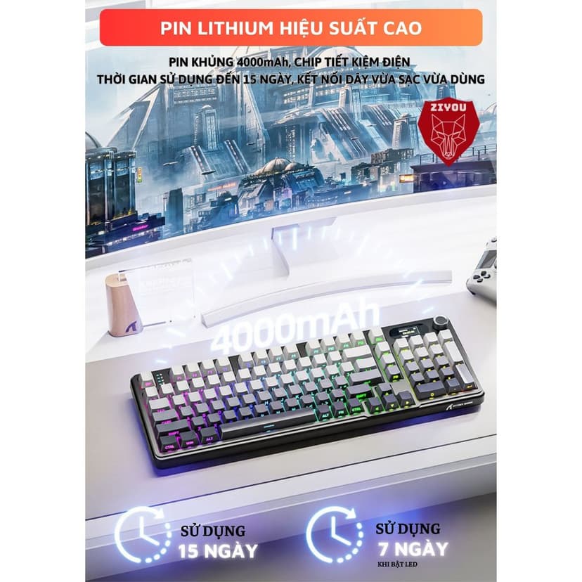 Ảnh Bàn Phím Cơ Máy Tính Không Dây Ziyou Attack Shark X98 PRO MAX 3 Mode, Màn Hình LCD, LED RGB 3