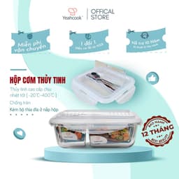 Thumbnail Hộp đựng cơm thủy tinh 2 ngăn cao cấp YEAHCOOK - Kèm bộ thìa, dĩa, dao tiện lợi 2