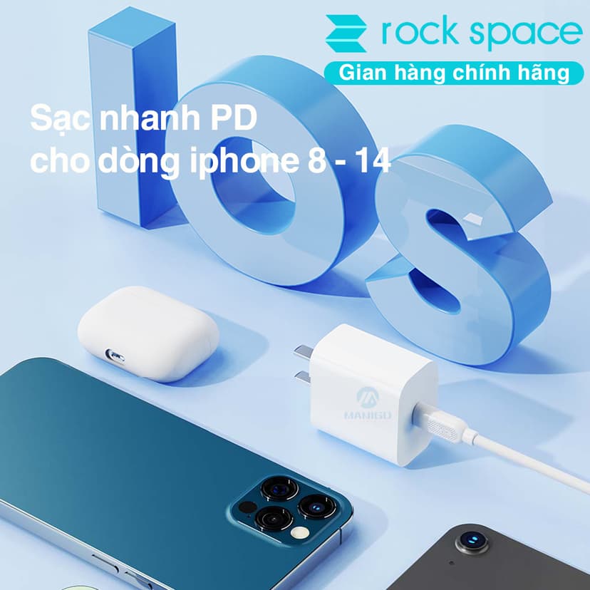 Ảnh Bộ Sạc nhanh 20W Rockspace T18 hàng chính hãng bảo hành 12 tháng 1 đổi 1 2