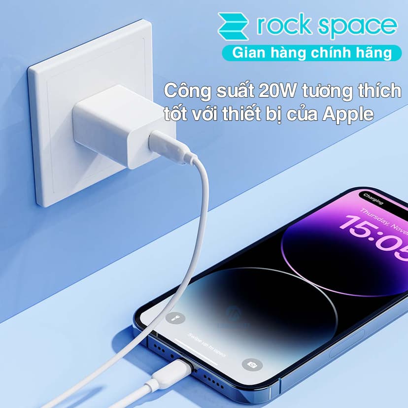 Ảnh Bộ Sạc nhanh 20W Rockspace T18 hàng chính hãng bảo hành 12 tháng 1 đổi 1 3