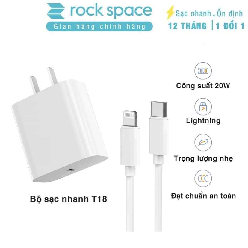 Ảnh Bộ Sạc nhanh 20W Rockspace T18 hàng chính hãng bảo hành 12 tháng 1 đổi 1 1