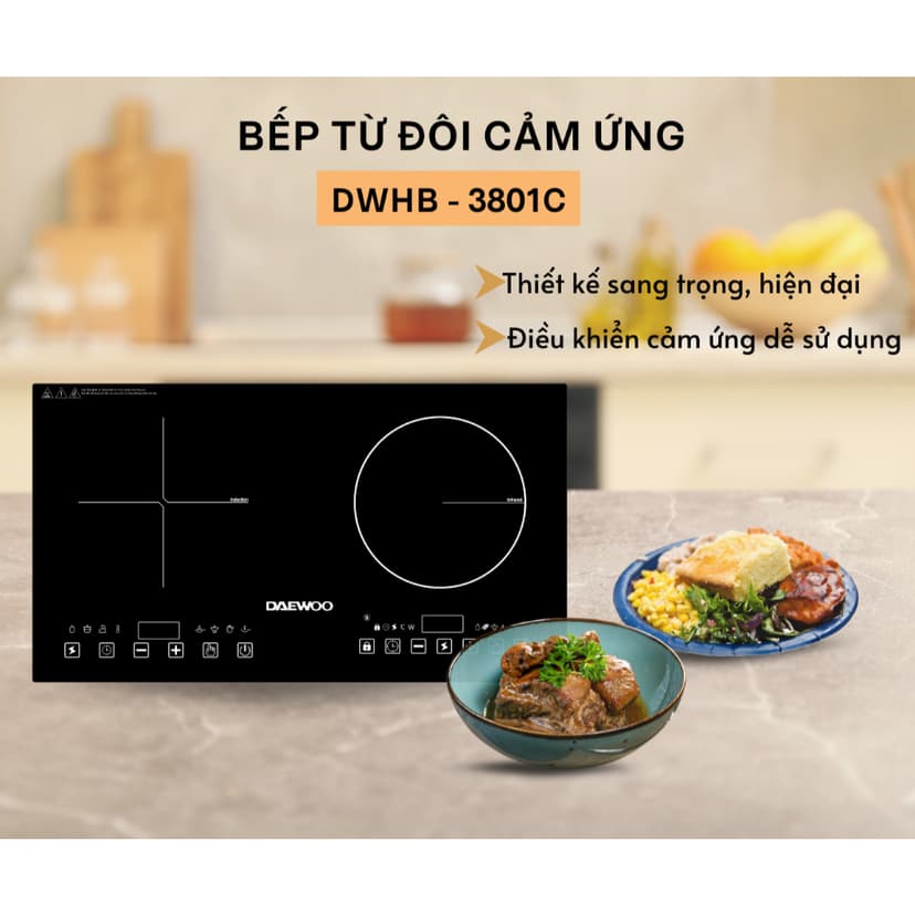 Ảnh Bếp Đôi Điện Từ Hồng Ngoại Daewoo DWHB-3801C, mặt kính pha lê bóng 3800W 1