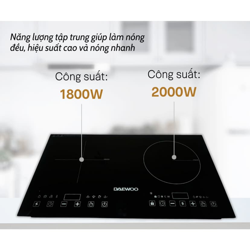 Ảnh Bếp Đôi Điện Từ Hồng Ngoại Daewoo DWHB-3801C, mặt kính pha lê bóng 3800W 2