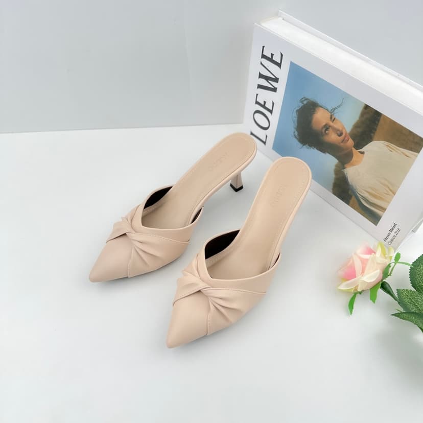Ảnh Dép Guốc Nữ Cao Gót 7cm Mũi Nhọn Phối Nơ, Giày Sục Nữ 7 Phân Gót Nhọn Thời Trang NUDDO NS12 4