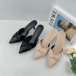 Thumbnail Dép Guốc Nữ Cao Gót 7cm Mũi Nhọn Phối Nơ, Giày Sục Nữ 7 Phân Gót Nhọn Thời Trang NUDDO NS12 3