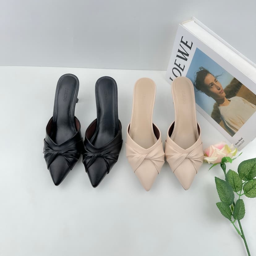 Ảnh Dép Guốc Nữ Cao Gót 7cm Mũi Nhọn Phối Nơ, Giày Sục Nữ 7 Phân Gót Nhọn Thời Trang NUDDO NS12 2
