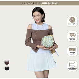 Thumbnail Áo Kiểu Trễ Vai Phối Hai Items Tay Dài Cổ Tròn Cut out Chất Thun Bozip BBSTORE'S  -A4192Q 1